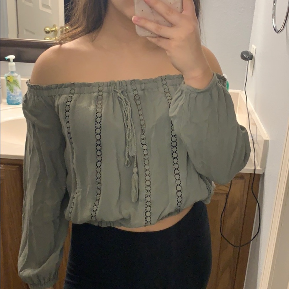 Off the shoulder green top